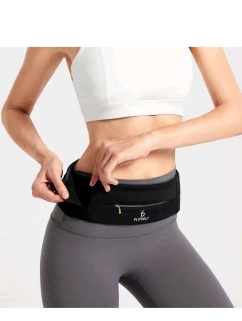 FlipBelt Zippered Black Running Belt Hook & Loop Closure Adjusts to Sz XS to XL